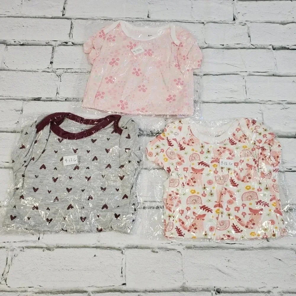 9/12m Baby Girl Bodysuits 3pcs SET 2. Baby Girl Basic Essential bodysuits sets.